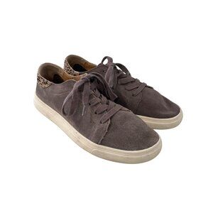 Lucky Brand Loucia Suede Leopard Sneaker Size 7.5 Lace Up Round Toe Shoes Brown